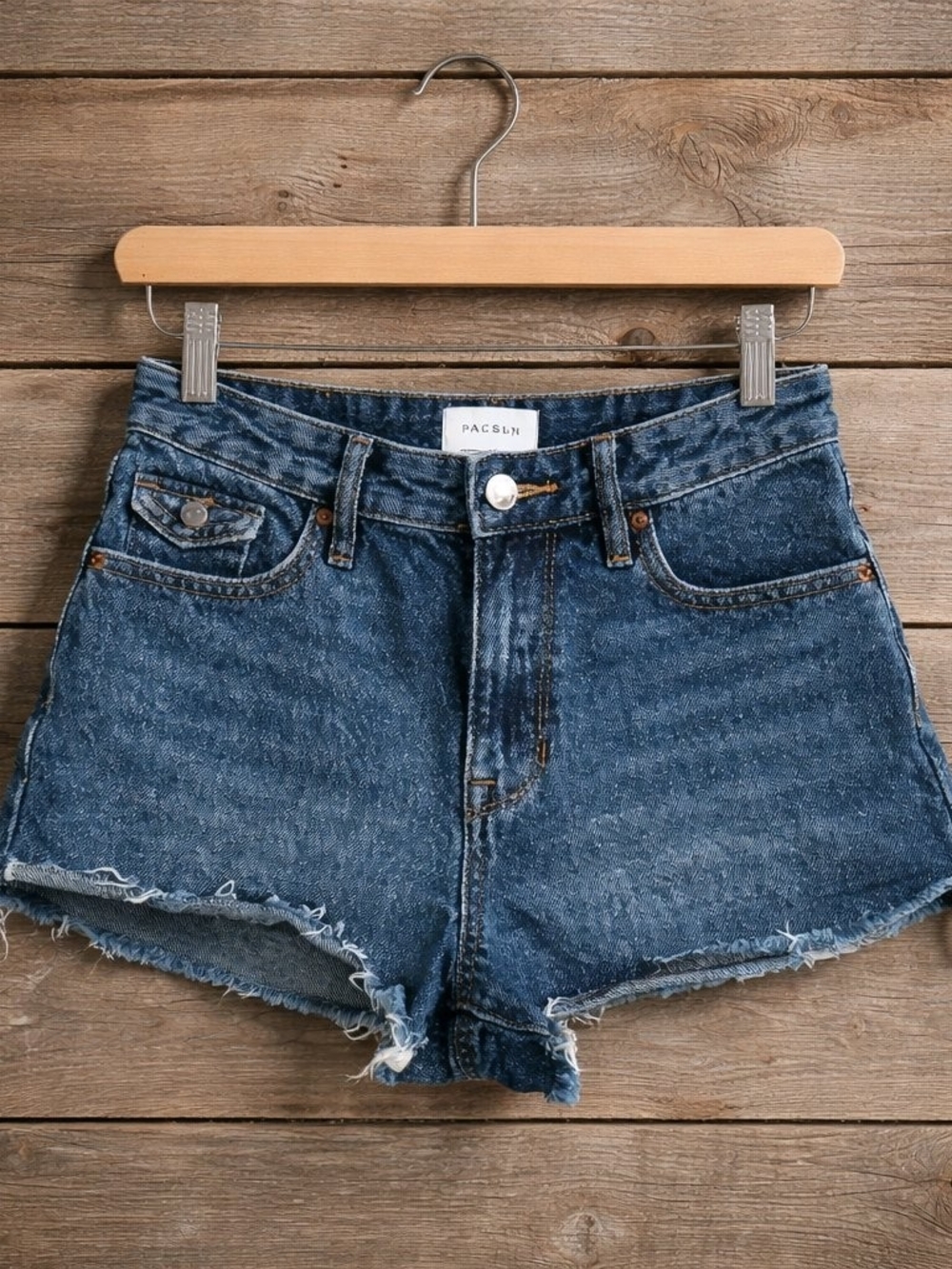 PacSun Vintage 100% Cotton Denim Booty Shorts W25 Button Pocket Pacific Sunwear
